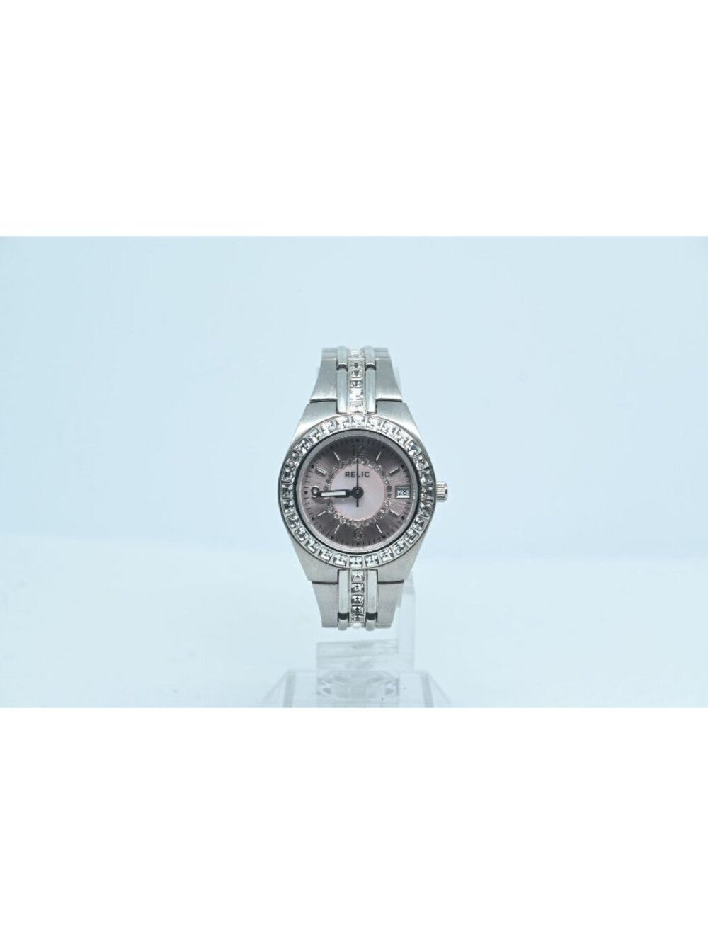 Relic by Fossil Queen's Court ZR11787 Silver Crystal Watch Pink MOP Dial